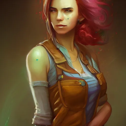 Image similar to Haley Stardew Valley by Bastien Lecouffe-Deharme colorful woman 4k very-detailed high-quality portrait, deviantart, artstation