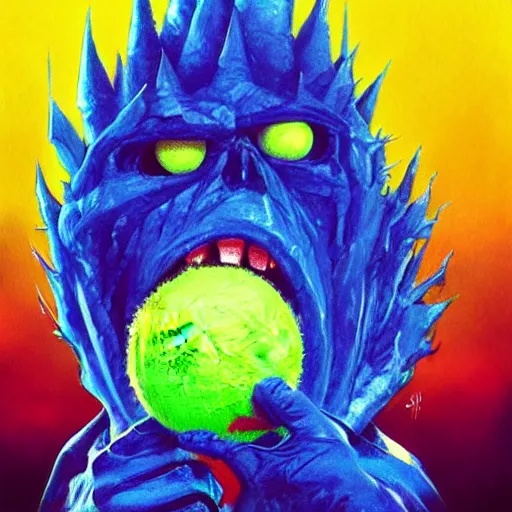 Image similar to a tennis ball monster, digital art, fantasy, magic, trending on artstation, ultra detailed, professional illustration by Basil Gogos