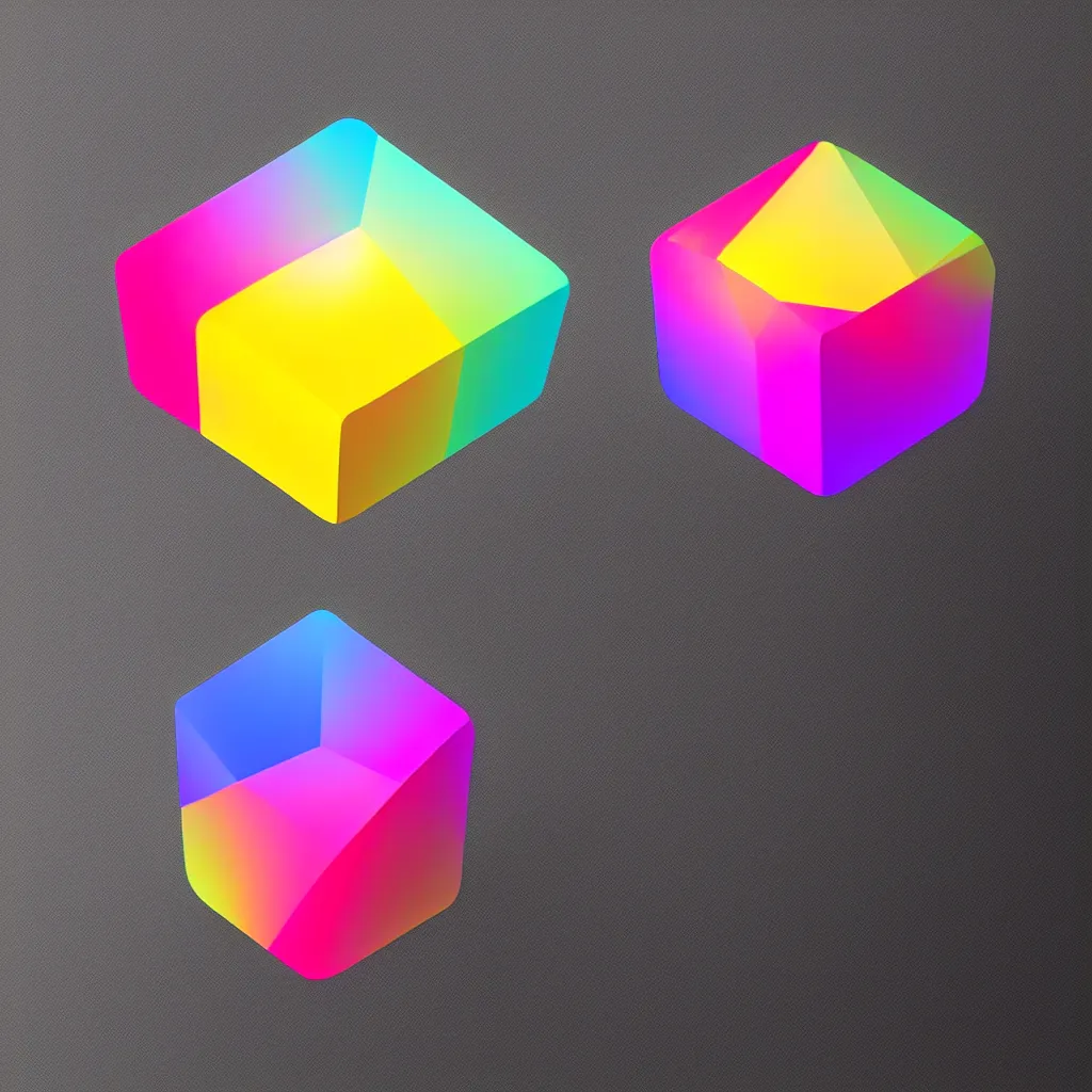 Prompt: 2 d gradient logo of a single gem shaped like a cube, flat design, modern, grainy, neumorphism