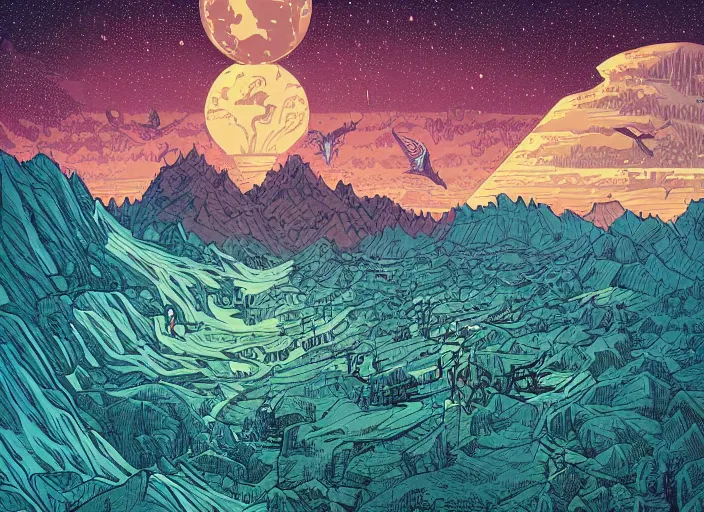Prompt: The first day of the earth by Dan Mumford, detailed illustration, trending on Artstation