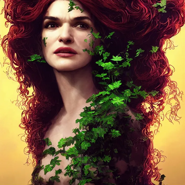 Image similar to portrait of Rachel Weisz as a Poison Ivy. intricate artwork. by Tooth Wu, wlop, beeple, dan mumford. octane render, trending on artstation, greg rutkowski very coherent symmetrical artwork. cinematic, hyper realism, high detail, octane render, 8k