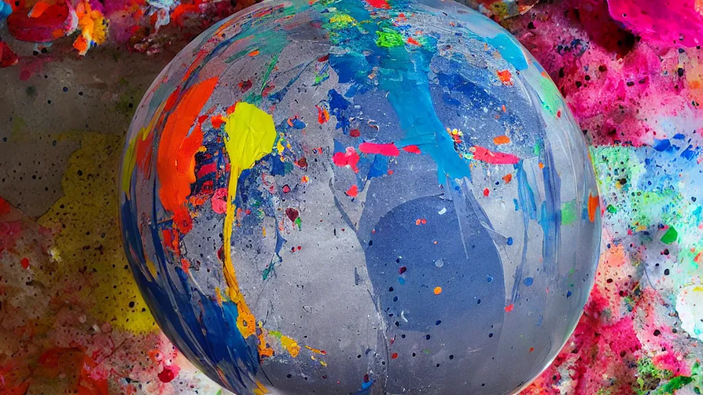 Image similar to a hovering sphere with layers of wet paint dripping off the sides