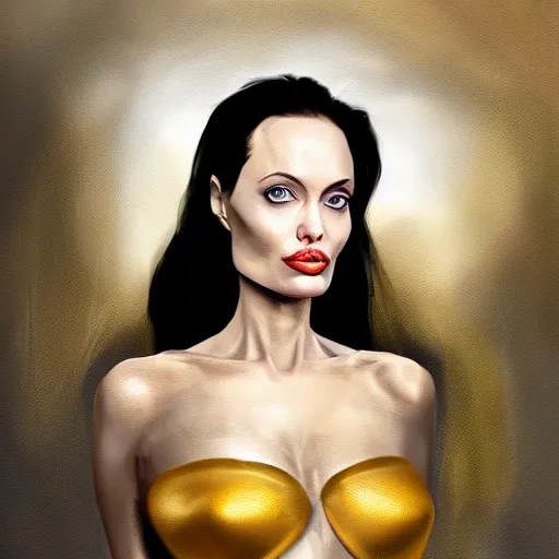 Prompt: moirane damodred as angelina jolie, digital painting