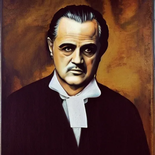 Prompt: a renaissance style portrait painting of Vito Corleone