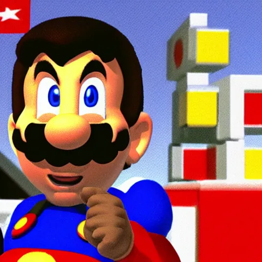 Prompt: obama in super mario 6 4