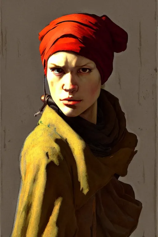 Image similar to full character portrait half - life 2 team fortress 2 scout video game character art not the girl with the pearl earring character design, painting by gaston bussiere, katsuya terada, nc wyeth, greg rutkowski, craig mullins, vermeer, frank frazetta, mucha, tom of finland, trending on artstation, jeffery catherine jones