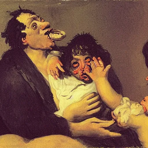 Image similar to homer devours his son, goya painting
