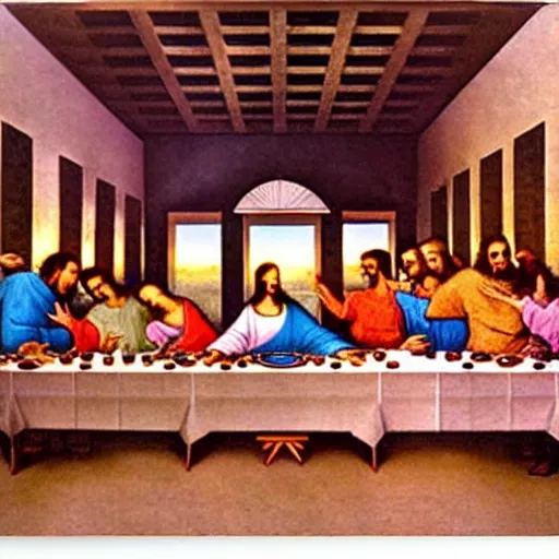 Prompt: an art-deco style poster of The Last Supper by Da Vinci