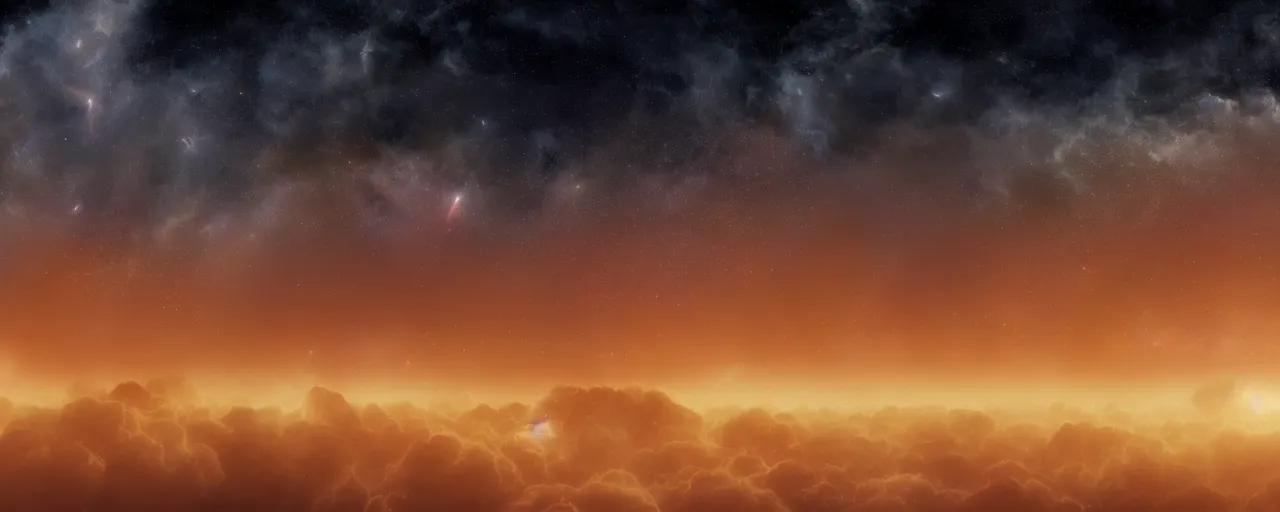 Prompt: minimalist smooth cinematic render of atmospheric space, nebula, homeworld skies, volumetric lighting, diffuse cumulous fractal smoke pillars