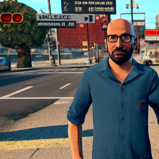 Image similar to Micheal Vsauce as the main character in the new gta 6 trailer no text