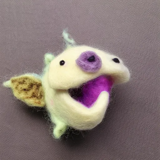 Image similar to a needle felted angler fish, needle felting art.