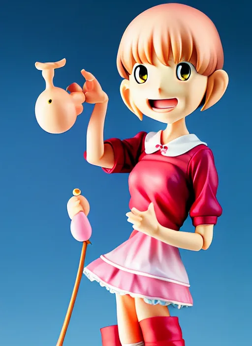 Prompt: a hyperrealistic oil painting of a kawaii anime girl figurine caricature with a big dumb grin featured on wallace and gromit by studio ghibli