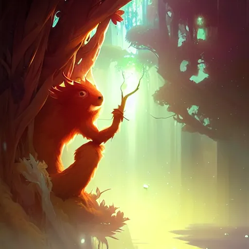 Image similar to Portrait of Ori and the blind forest, highly detailed, digital painting, artstation, concept art, sharp focus, illustration, art by greg rutkowski and alphonse mucha