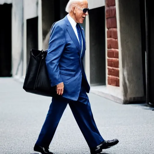 Prompt: joe biden carrying a telfar bag, fashion photography, vogue streetfashion, vsco photo, high definition