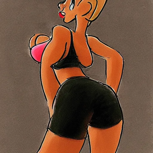 Image similar to milt kahl sketch of thick cuban girl wearing black yoga pants