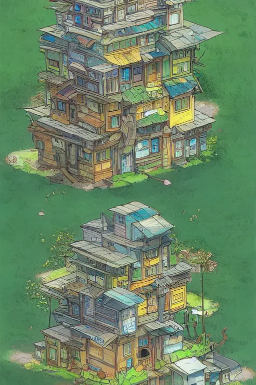 Image similar to stacked houses, solarpunk, studio ghibli