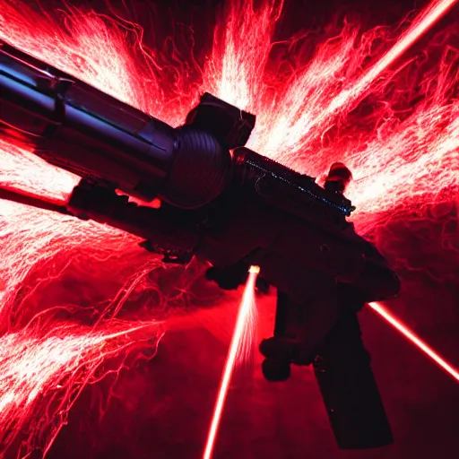 Prompt: closeup studio photograph of a red scorpion with a laser gatling gun, dramatic lighting, edited in photoshop