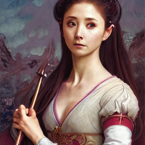 Image similar to a highly detailed portrait of buffy the vampire slayer as a medieval chinese prince, beautiful detail and color, art by john collier and albert aublet and krenz cushart and artem demura and alphonse mucha, volumetric lighting, octane render, 4 k resolution, matte, sharp focus, illustration, art by jacque - louis david, baroque style