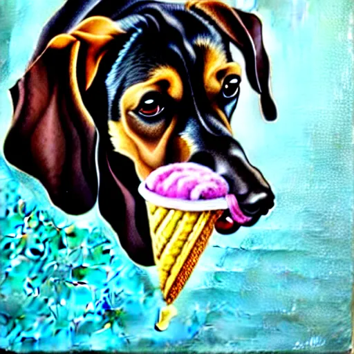 Image similar to painting of a dog eating ice cream