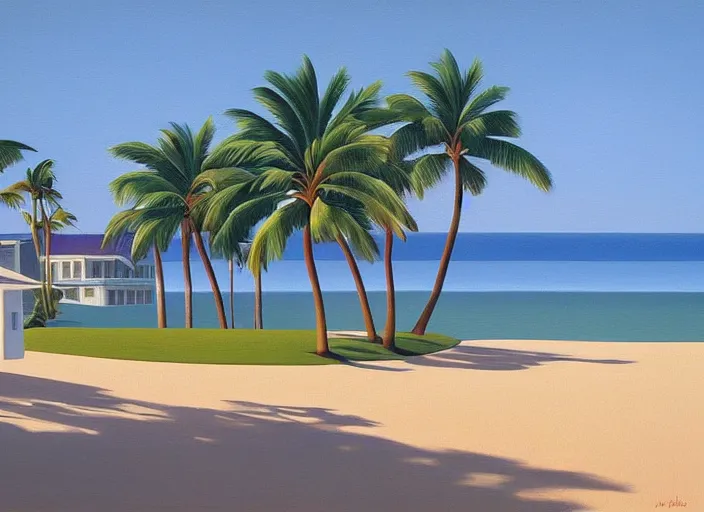 Image similar to houses near the beach, palm trees, kenton nelson,