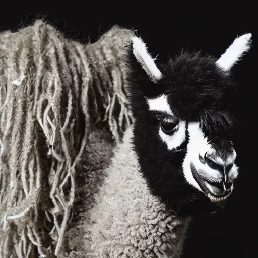 Prompt: black metal alpaca with corpse paint, studio photography