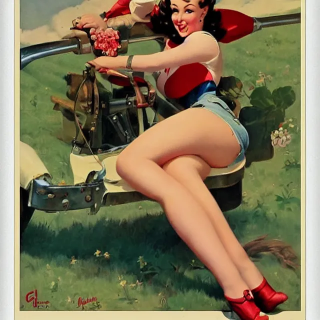 Image similar to pin - up poster of a cute farm girl by gil elvgren