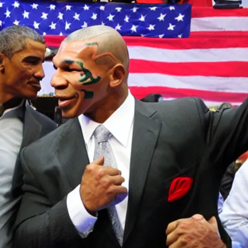 Image similar to Mike Tyson in the boxing ring with Obama