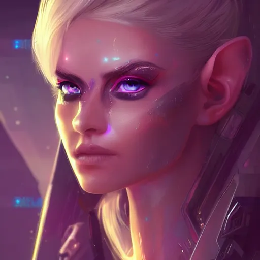 Image similar to portrait of a beautiful elf in a cyberpunk style, futuristic, digital art, highly-detailed artstation cgsociety masterpiece