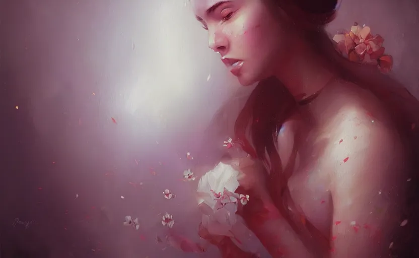 Prompt: a painting of jasmine trending on artstation in the style of greg rutkowski, beautiful, sensual, flower, portrait