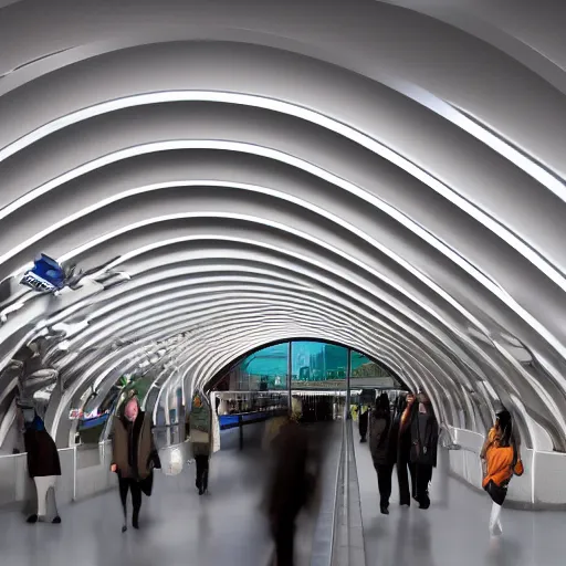 Prompt: a subway platform designed by zaha hadid