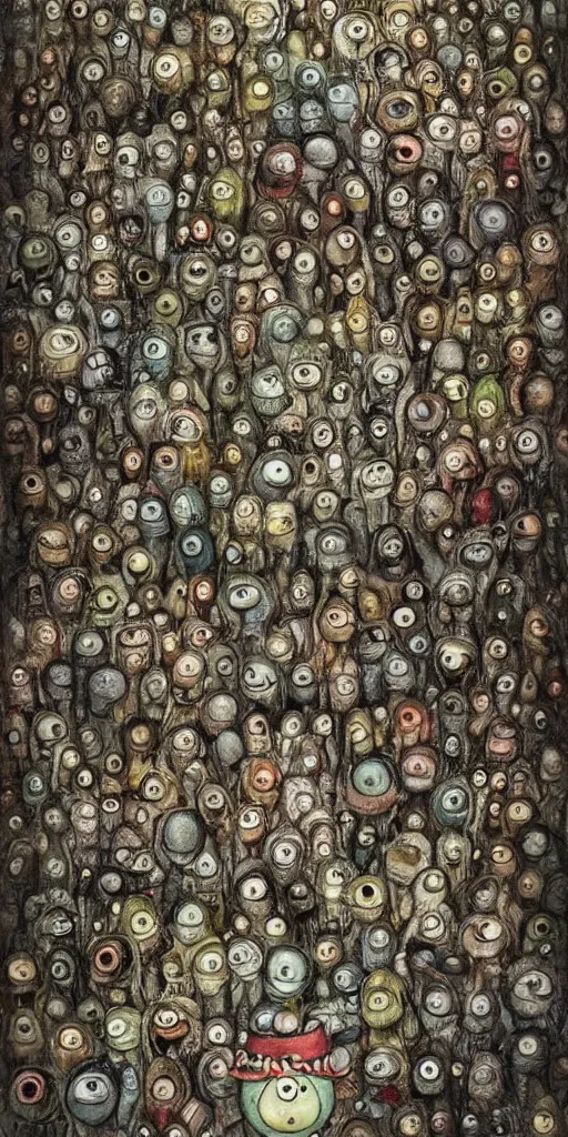 Image similar to an eyeball junkyard scene by alexander jansson and where's waldo