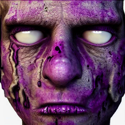 Prompt: zombified purple human with jewels in his skin. portrait by blinx. 4 k octane render.