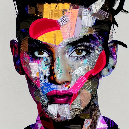 Prompt: kenjie, contemporary collage, highly detailed, digital painting, 4 k, hdr, punk, fashion, smooth, sharp focus, art by nick knight, sandra chevrier and john hoyland