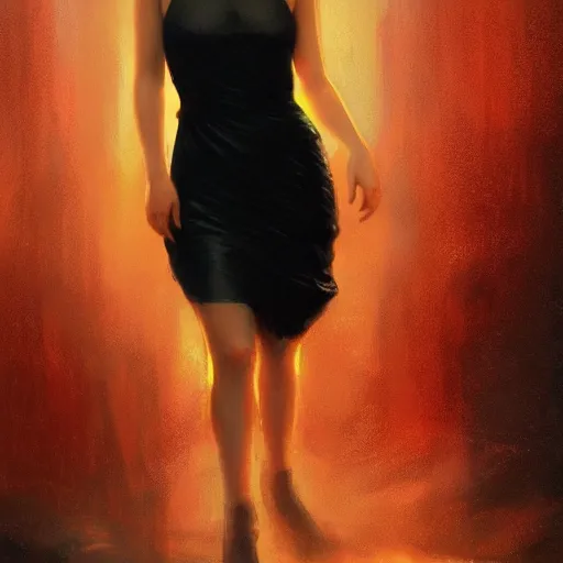 Prompt: cinematic shot of jennifer lawrence, sheer black dress, shiny skin, sexy, small details, realistic poster with volumetric light from jeremy lipkin and michael garmash, craig mallism, artgerm, unreal engine, radiant light, digital art, trends at art station, a masterpiece