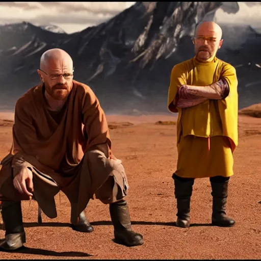 Image similar to Walter White and Jesse Pinkman in Avatar the Last Airbender life action movie, detailed