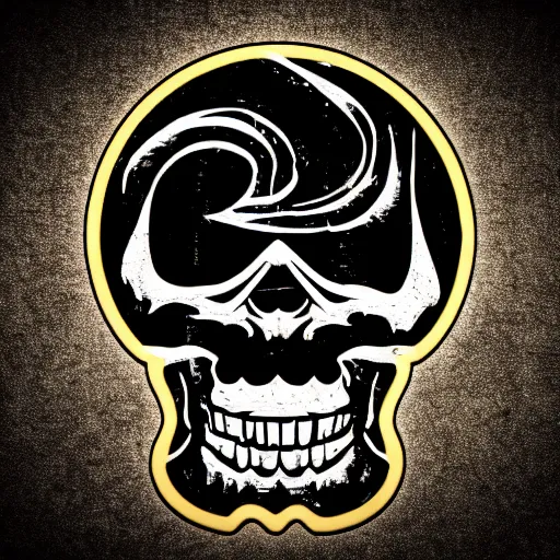 Image similar to death metal themed skull shaped microphone vector logo for a record label, dark, horrorcore, grunge, golden ratio