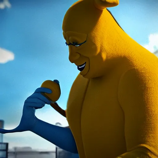 Image similar to bananaman as a real person, photorealistic, cinematic