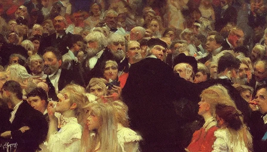 Image similar to painting by ilya repin, trump on the miting, detailed, stunning