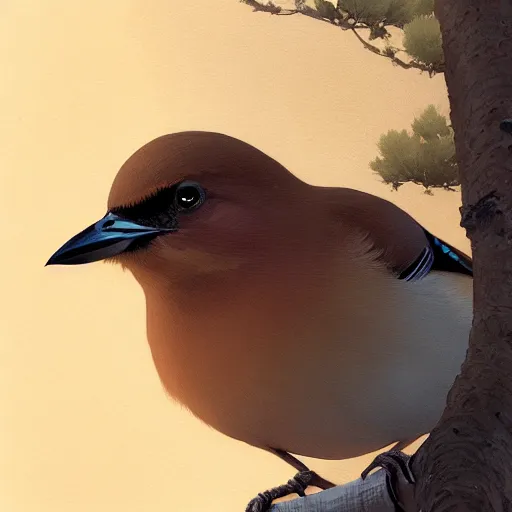 Image similar to brown spanish jay bird, garrulus glandarius, arrendajo in avila pinewood, 4 k, concept art, by wlop, ilya kuvshinov, artgerm, krenz cushart, greg rutkowski, pixiv. cinematic dramatic atmosphere, sharp focus, volumetric lighting, cinematic lighting, studio quality