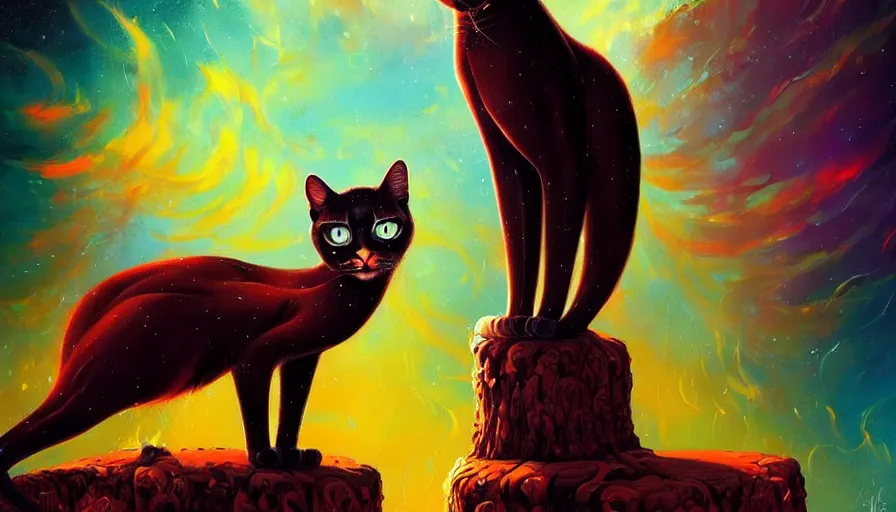 Image similar to artwork of really tall sitting cats by anato finnstark, by karol bak, by lisa frank, brush strokes, 4 k resolution