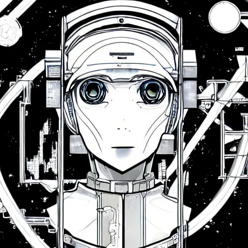 Prompt: god in the machine, sci - fi anime drawing