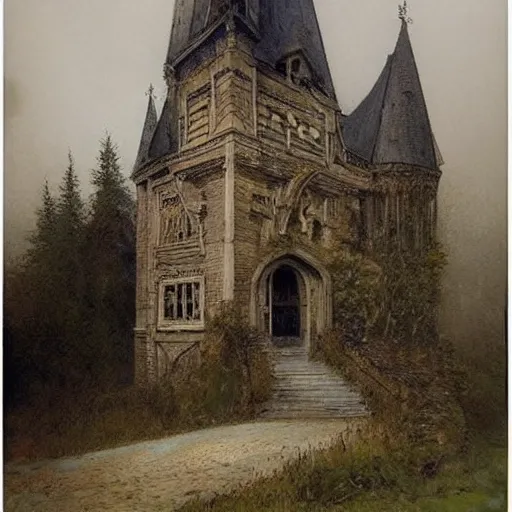 Prompt: (((((((Gothic revival castle gatehouse))))))) . muted colors. by Jean-Baptiste Monge !!!!!!!!!!!!!!!!!!!!!!!!!!!!!!!!!!!!!!!!