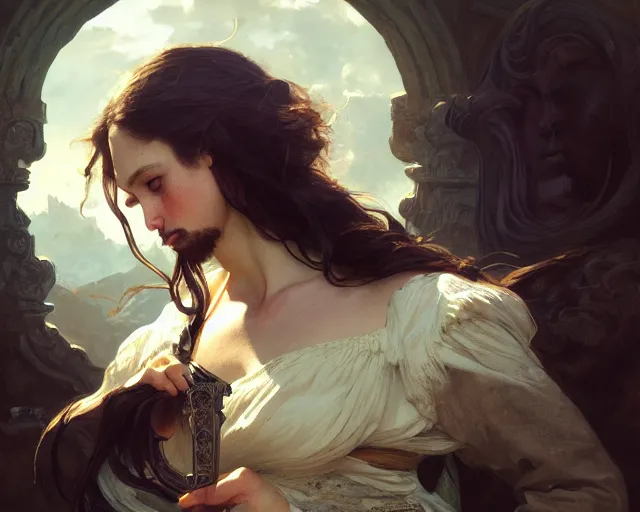 Prompt: photography of gustave courbet, deep focus, d & d, fantasy, intricate, elegant, highly detailed, digital painting, artstation, concept art, matte, sharp focus, illustration, hearthstone, art by artgerm and greg rutkowski and alphonse mucha