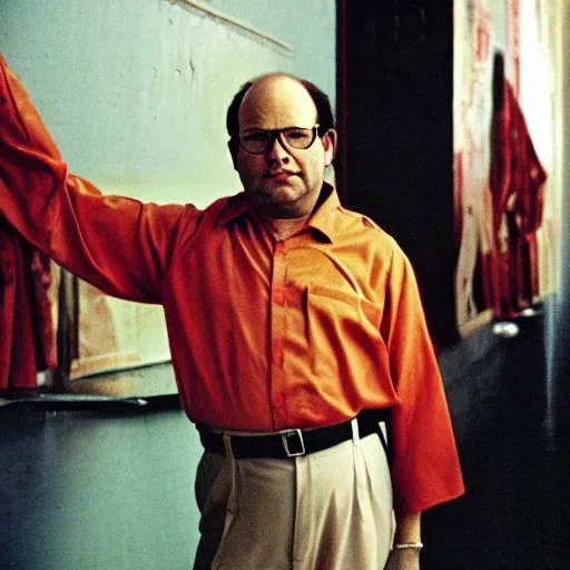 Image similar to colored photo of george costanza as a leader in the ccp, 1 9 7 5 photo, 3 5 mm film, by steve mccurry