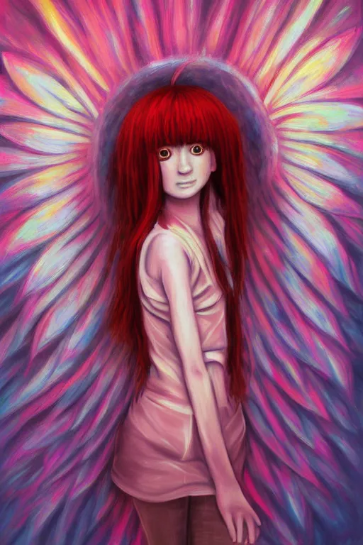 Image similar to an infinitely detailed oil painting of a beautiful angel dj by kuraya emi yume nikki inspired | atmospheric