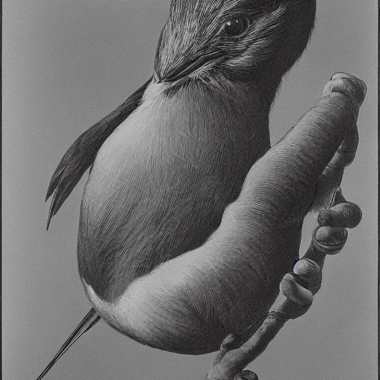 Prompt: a beautiful painting of a bird in hand is worth two in the bush, highly detailed, 8 k resolution, mark catesby, karl blossfeldt, elizabeth gould