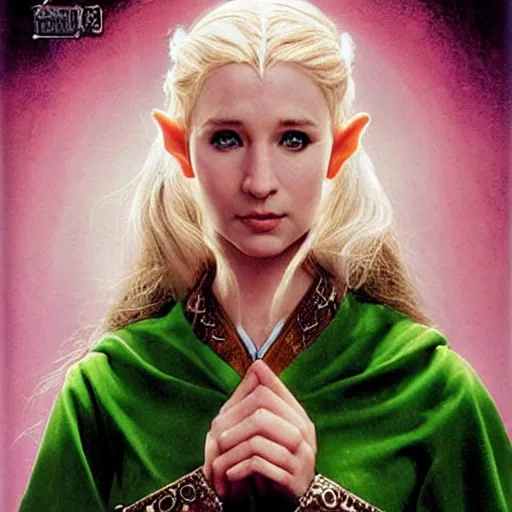 Prompt: a still from “ lord of the rings ” of a head and shoulders portrait of a female elf wizard, comic book cover photo by phil noto