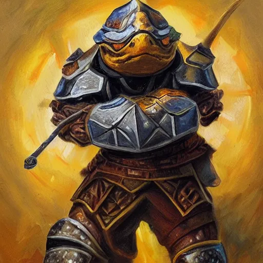 Image similar to an oil painting of a tortoise paladin