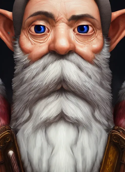 Image similar to a highly detailed and hyperrealistic airbrush painting of a gnome mage, trending on artstation, unreal 5, daz, hyperrealistic, world of warcraft, pathfinder, rpg, roleplay