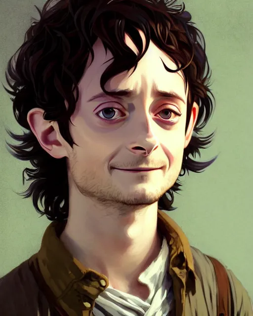 Prompt: portrait Anime joyful happy Elijah Wood playing Hobbit Frodo Baggins || cute-fine-face, pretty face, realistic shaded Perfect face, fine details. Anime. realistic shaded lighting by Ilya Kuvshinov katsuhiro otomo ghost-in-the-shell, magali villeneuve, artgerm, Jeremy Lipkin and Michael Garmash and Rob Rey